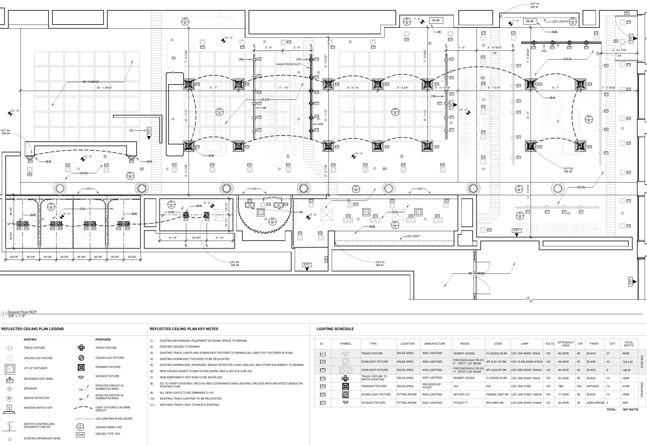 Ground floor reflected ceiling plan: track, downlight, penda
